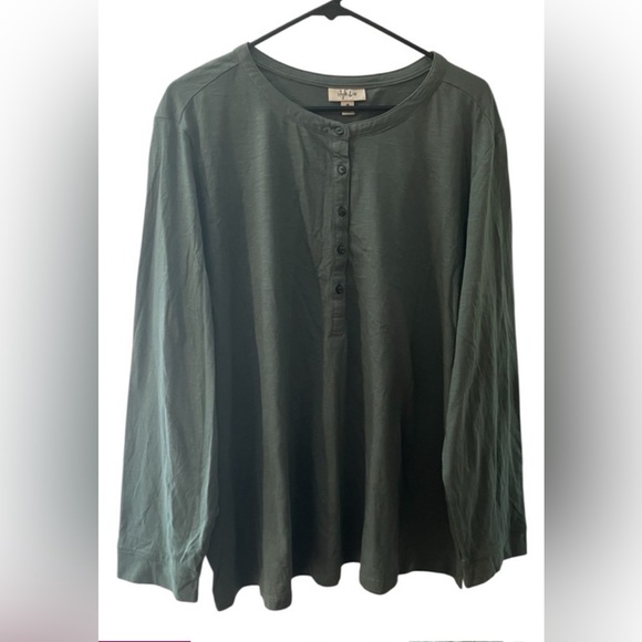 Style & Co. 3X Green Button-Up Long Sleeve Top - Picture 1 of 7